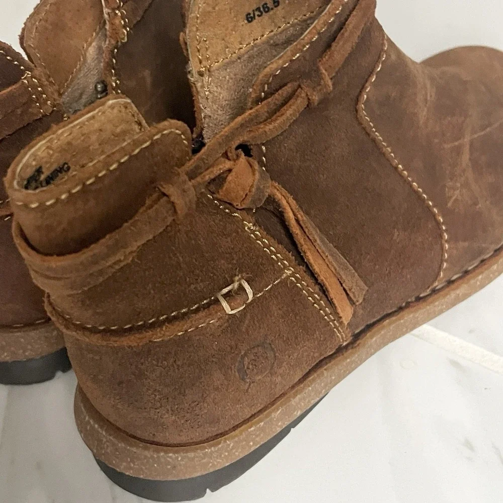 Born Women's Tarkiln Brown Suede Ankle Boots Zip Leather‎ Wrap Laces Size 6 M/W